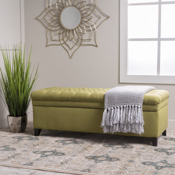 English Elm Christopher Knight Home® - Juliana Storage Ottoman – Stylish Green Upholstered Seat With Hidden Storage For Living Room Essentials 57741.00GRN