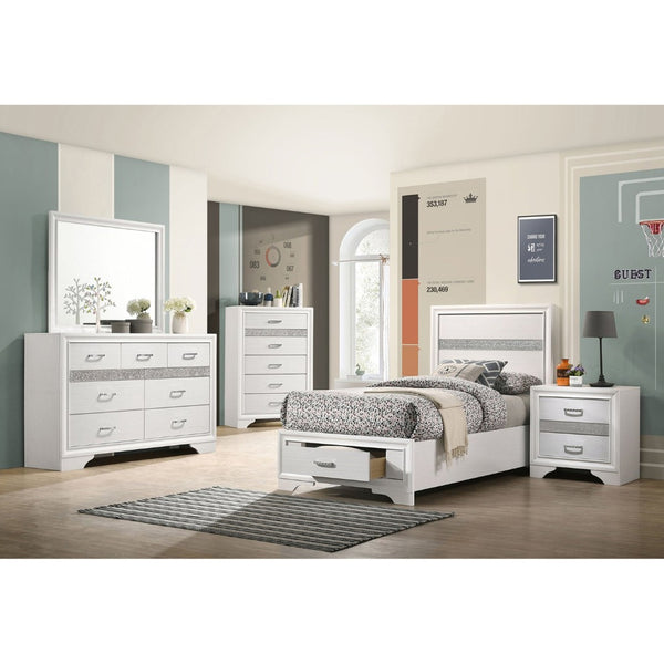 English Elm Annie Glam Twin Storage Bed Set with Crystal Hardware Glitter Panels and Jewelry Drawers White B062S01608