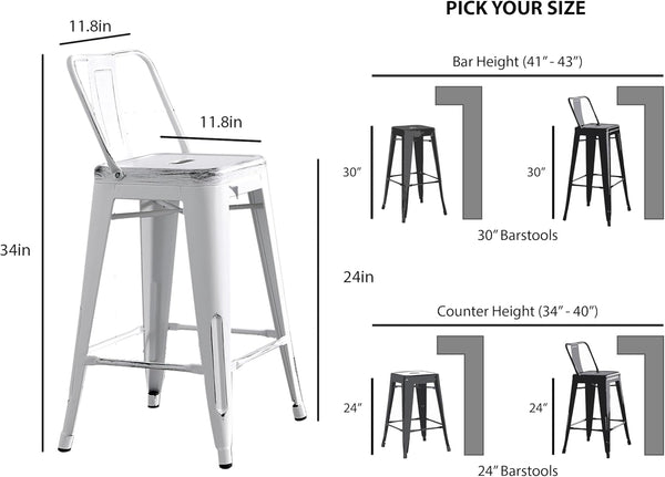 English Elm Modern Distressed White Metal Barstools Set Of 2 - Coastal Rustic Bucket Back Design For Kitchen Use B347P349410
