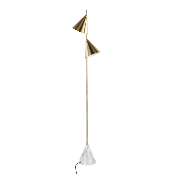 English Elm Cone 65" Glam Metal Floor Lamp with Brushed Finish, White Faux Marble Base, Dual Cone Shades, LED Gold B202P224137