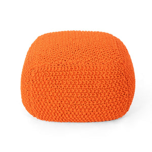 English Elm Christopher Knight Home® - Hollis Handcrafted Knitted Cotton Pouf Cube - 100% Cotton Orange Ottoman, Cozy Accent Seat 20x16 62658.00ORG