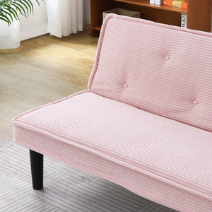 English Elm This 66-inch corduroy sofa bed with button-back design, sturdy wood frame, comfy sponge cushions, 500lb capacity Pink W3371P311451