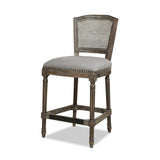 English Elm Triomphe Rattan Wicker High Back Armless Counter Bar Stool, Heathered Grey Linen