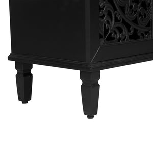 English Elm 60" Hand-Carved Floral Buffet Cabinet with Solid Wood Legs, Brass Handles, Adjustable Shelves, TV Stand Black W1445P321199