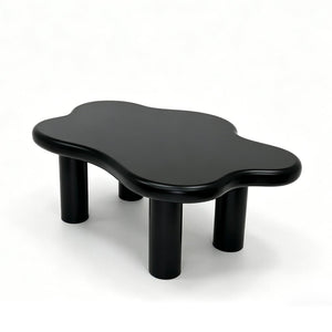 English Elm 40-inch Cloud Shaped Coffee Table Sculptural Mdf Top with Tapered Legs for Living Rooms Black W3935S00004