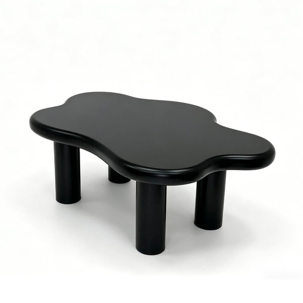 English Elm 40-inch Cloud Shaped Coffee Table Sculptural Mdf Top with Tapered Legs for Living Rooms Black W3935S00004
