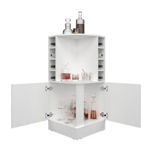 English Elm Jakes 42" Tall Corner Bar Cabinet with 8 Bottle Cubbies, Double Doors and Space-Saving Design White 30.5 L x 59 W x 12 H B200P253728