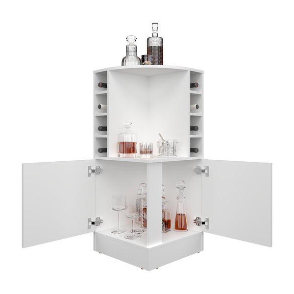 English Elm Jakes 42" Tall Corner Bar Cabinet with 8 Bottle Cubbies, Double Doors and Space-Saving Design White 30.5 L x 59 W x 12 H B200P253728