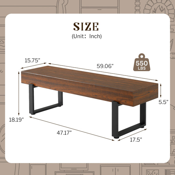English Elm Upholstered Bench with Thick 5.5" MDF Top, Heavy-Duty Metal Legs, 550LB Capacity, Versatile Seating Espresso N752P374152D