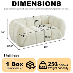 English Elm Chenille Cloud Sofa with Quilted Checkered Cushions and Piano Key Backrest Design Beige W834P442225