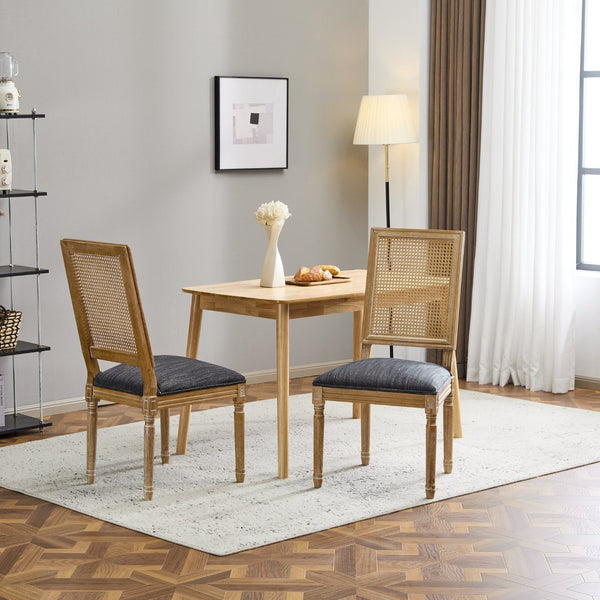 English Elm [set of 2] French Provincial Rubberwood Dining Chairs with Cane Back and Fluted Legs Blue Gray N767P375346U