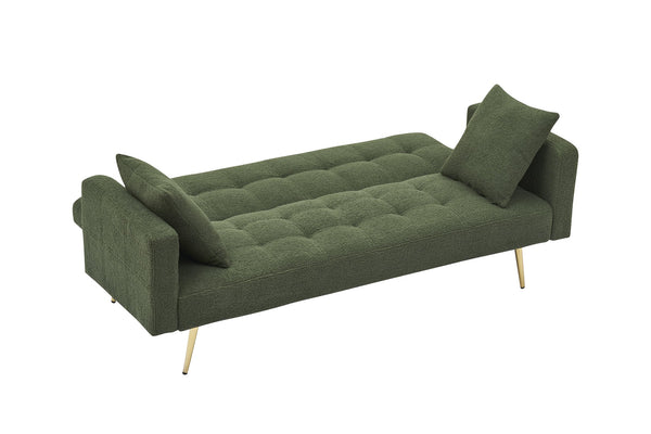 English Elm 71.7 Cozy Teddy Fleece Sofa Bed with 2 Plush Throw Pillows, 3-Seater Convertible Sleeper, 500lb Capacity Green W3356P298510