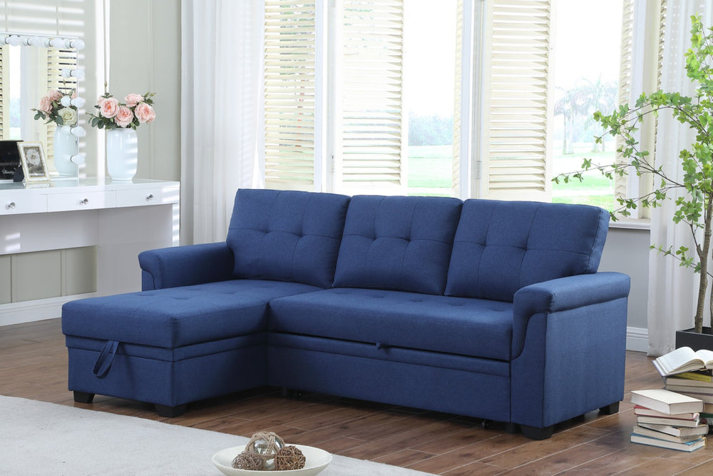 English Elm Jardin Reversible L-shaped Sectional Sleeper Sofa with Chaise Storage and Tufted Fabric Blue B2749S00007