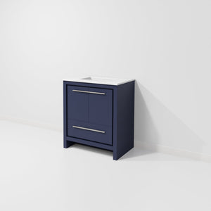English Elm Navy Blue Bath Vanity With White Quartz Top - Stylish 30" W X 20" D Design, Durable Storage & Elegance B2731P259289