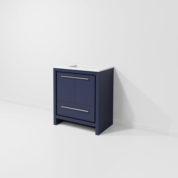 English Elm Navy Blue Bath Vanity With White Quartz Top - Stylish 30" W X 20" D Design, Durable Storage & Elegance B2731P259289