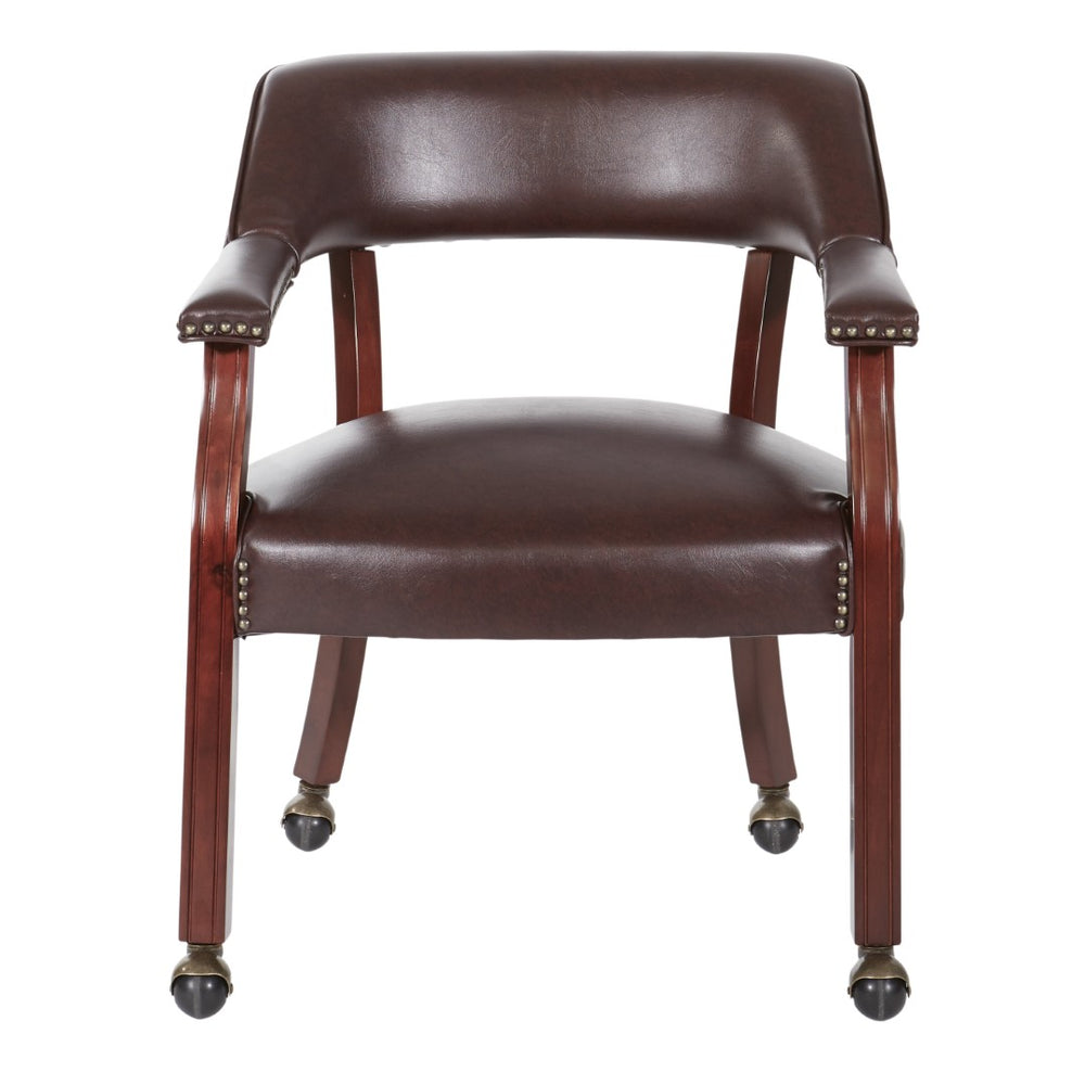 OSP Home Furnishings Traditional Guest Chair with Brass Nailhead Trim Vinyl Upholstery and Rolling Casters TV231-JT4