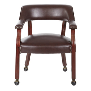 OSP Home Furnishings Traditional Guest Chair with Brass Nailhead Trim Vinyl Upholstery and Rolling Casters TV231-JT4