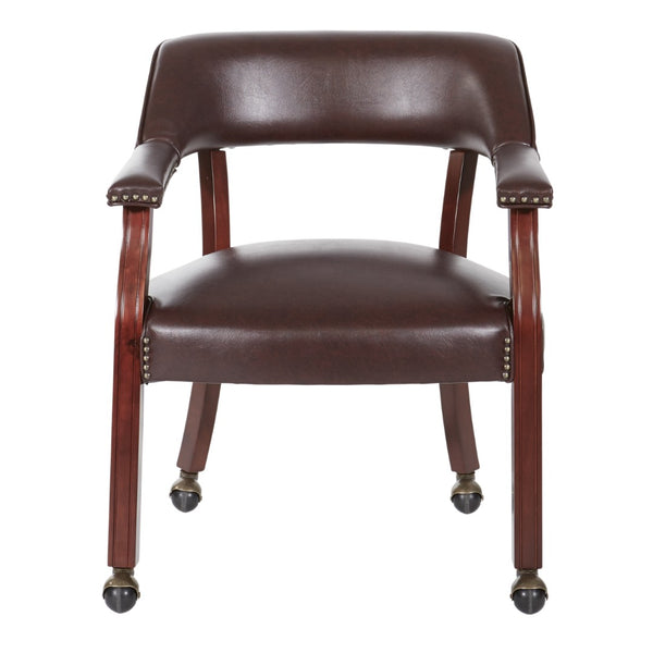 OSP Home Furnishings Traditional Guest Chair with Brass Nailhead Trim Vinyl Upholstery and Rolling Casters TV231-JT4