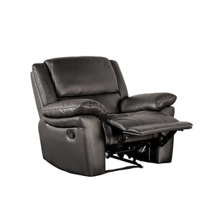 English Elm Black Leather‑Match Transitional Recliner Chair with Pillow Arms, Welt Trim, 38"W x 38.5"H Comfort B2741P407584