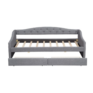 English Elm Upholstered Twin XL Daybed with LED Belt and Two Underbed Drawers, Linen Backrest, Modern Storage Elegance Gray DL002060AAE