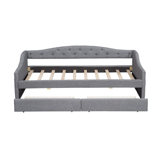 English Elm Upholstered Twin XL Daybed with LED Belt and Two Underbed Drawers, Linen Backrest, Modern Storage Elegance Gray DL002060AAE
