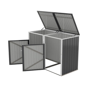 English Elm Garbage Bin Shed Galvanized Steel Enclosure for Two Cans Outdoor Weather Resistant Dark Gray W1598P357714