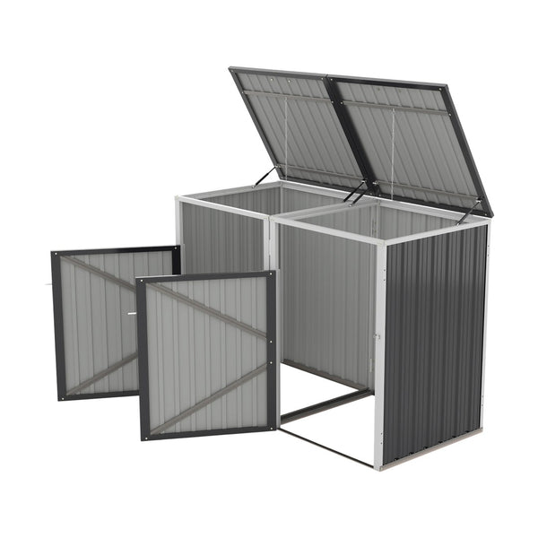 English Elm Garbage Bin Shed Galvanized Steel Enclosure for Two Cans Outdoor Weather Resistant Dark Gray W1598P357714