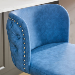 English Elm A&A Mid Century Dining Chair Set of 2 with Curved Ergonomic Walnut Back Upholstered Seat and Metal Legs Blue W1143P193494