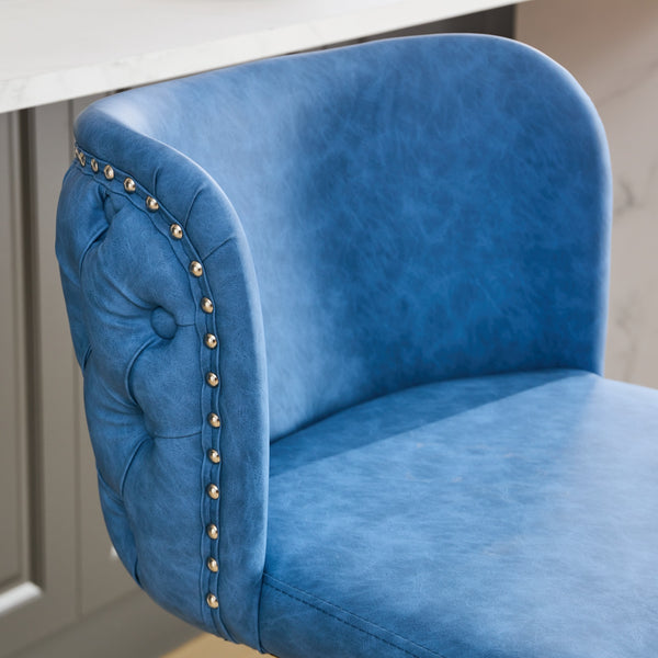 English Elm A&A Mid Century Dining Chair Set of 2 with Curved Ergonomic Walnut Back Upholstered Seat and Metal Legs Blue W1143P193494