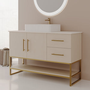 English Elm 47.2" Modern Bathroom Vanity with Ceramic Vessel Sink, Gold Accents, Wood Cabinet, Drawers & Shelf W3136S00027