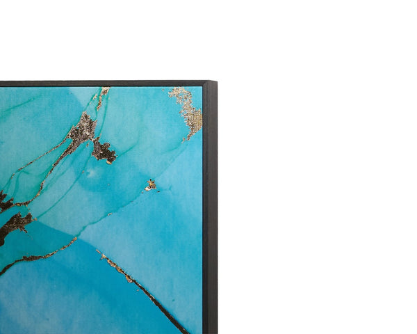 Sunpan BLUE LAGOON Triptych Canvas Set - 30" x 60" Charcoal Frame with Gold Leaf Accents for Elegance A0241