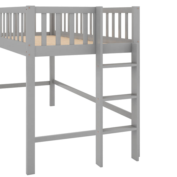 English Elm Twin Low Loft Bed with Slide and Ladder — Space-Saving Pine & MDF Frame, Quiet Durable Design Gray WF286078AAE