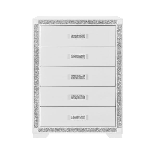 English Elm Soulmarie Glitter Chest with Spacious Drawers and Curved Legs in Solid Wood and MDF, Sturdy Build White 37.99 L x 20.28 W x 50 H B201P410796