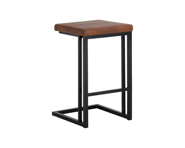 Sunpan Boone Modern Industrial Backless Stool Set of 2 - Durable Cantilever Design for Home or Bar Use Black / Bravo Cognac