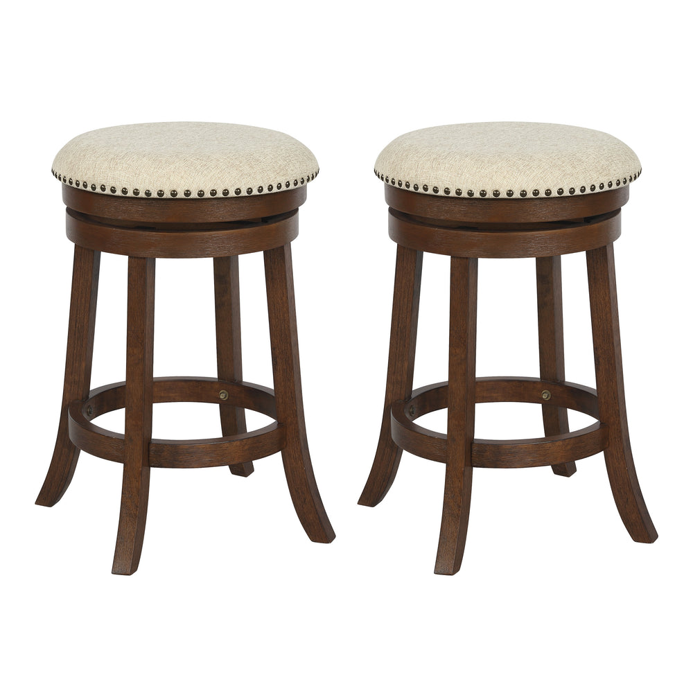 OSP Home Furnishings Round Backless Swivel Stool 2 Pack Beige / Dark Walnut
