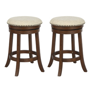 OSP Home Furnishings Round Backless Swivel Stool 2 Pack Beige / Dark Walnut