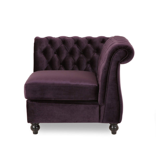 English Elm Mirod Velvet L-shaped Sectional Sofa Tufted Arms Rivet Accents Retro Living Room N760S0000038A