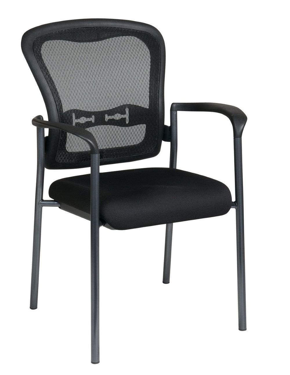 OSP Home Furnishings Breathable Progrid Back Visitor Chair with Lumbar Support and Stackable Titanium Frame Coal 84510-30