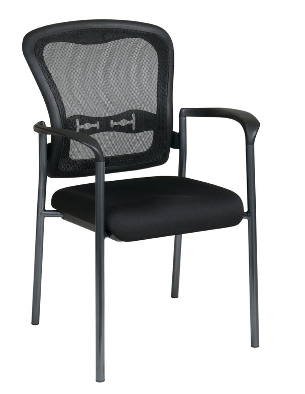 OSP Home Furnishings Breathable Progrid Back Visitor Chair with Lumbar Support and Stackable Titanium Frame Coal 84510-30