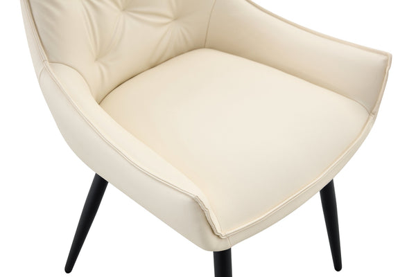 English Elm Dining Chairs Set Of 4 – Elegant Off-White Faux Leather With Gold Accents & Sturdy Black Legs W3493P356426