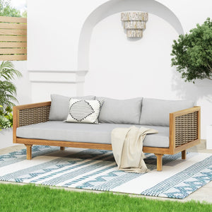 English Elm Christopher Knight Home® - Claremont 3 Seater Daybed With Stylish Rattan Arms & Water-Resistant Cushions For Outdoor Relaxation N770P205570L