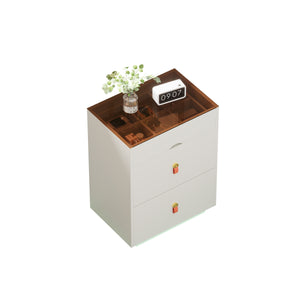 English Elm 3-Drawer 30" Nightstand with LED Light & Remote, Glass Top Jewelry Organizer, 3 Spacious Drawers White N733P304515K