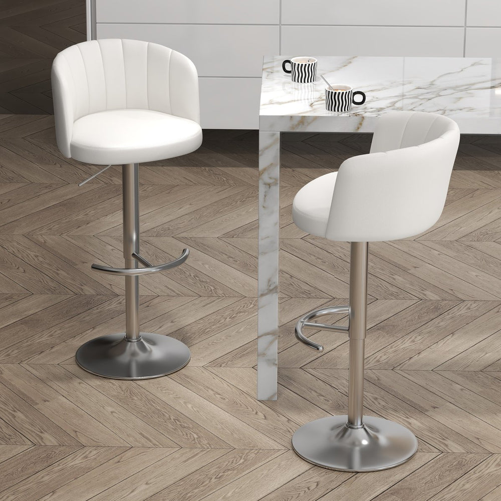 English Elm Heng PU bar chair with semicircular ergonomic backrest, durable PU finish, anti-slip base, versatile seating White W212P209592