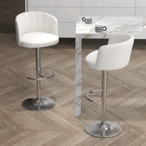 English Elm Heng PU bar chair with semicircular ergonomic backrest, durable PU finish, anti-slip base, versatile seating White W212P209592