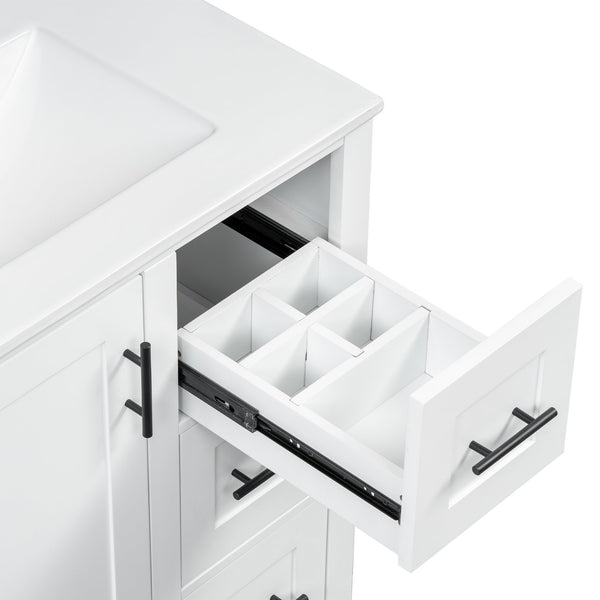 English Elm 30-inch Modern Bathroom Vanity with Ceramic Basin, Rubberwood Frame, Soft-Close Drawers & Organized Storage White N729P290689K