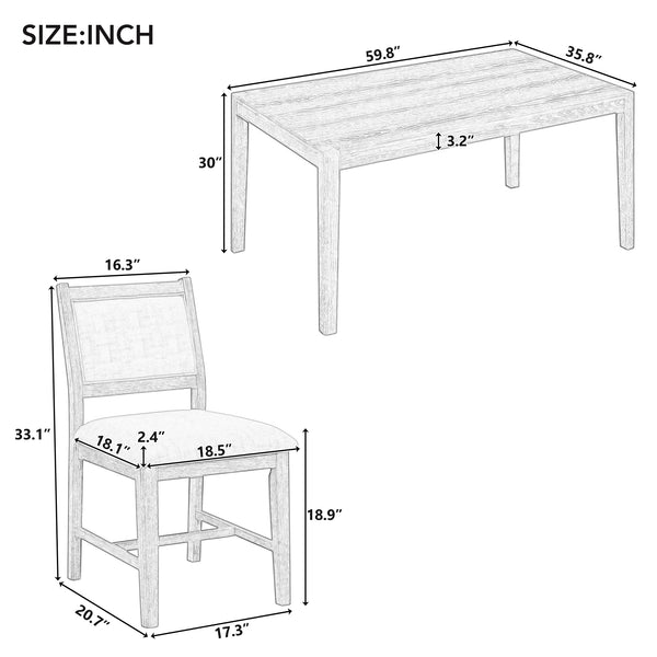 English Elm TREXM 7-Piece Retro Dining Table Set for 6 with Distressed Oak Veneer, Upholstered Comfort Chairs Espresso ST000143AAP
