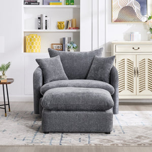 English Elm 360° 360 Swivel Oversized Chenille Armchair with Pocket Spring Seat and Three Throw Pillows Grey W1361S00093