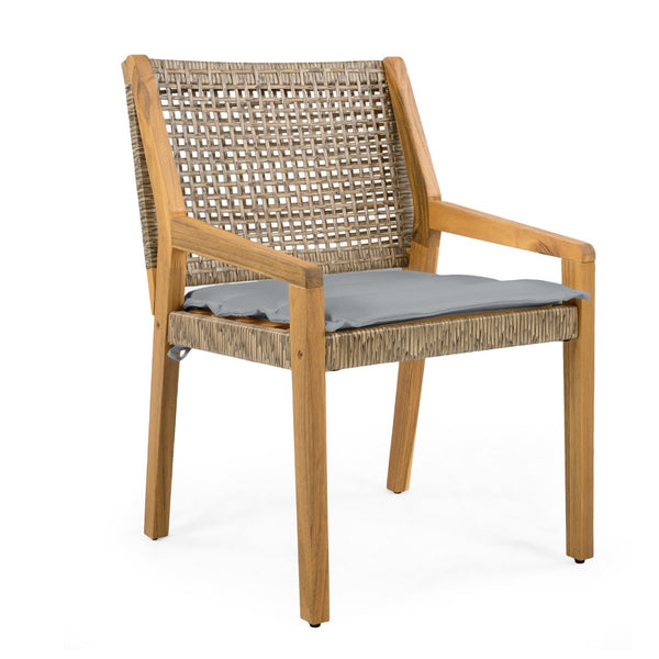 English Elm Modern Acacia Wood Outdoor Dining Set with Wicker Armchairs for Patio or Deck N770PS597R192