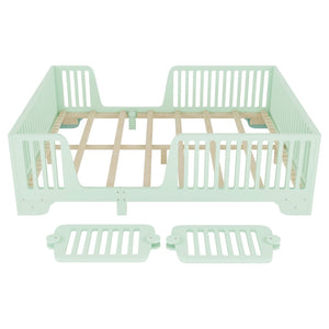 English Elm Full Size Montessori Floor Bed with Safety Fence Mdf Frame for Kids Bedroom W2593P381119