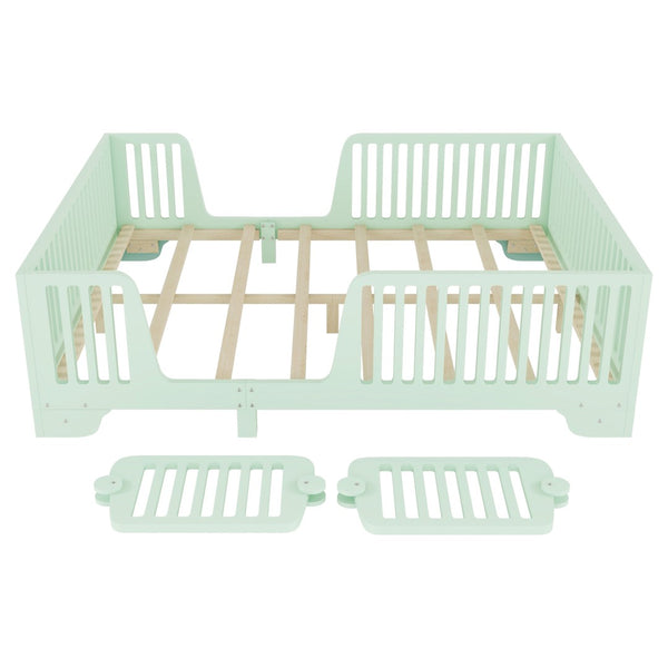 English Elm Full Size Montessori Floor Bed with Safety Fence Mdf Frame for Kids Bedroom W2593P381119